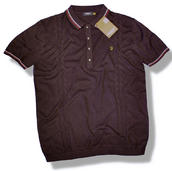 View Item Farah Vintage Knitted Polo with Textured Panel Brown 